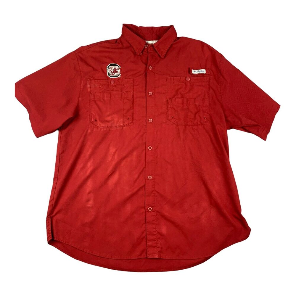 South Carolina Gamecocks Columbia Men's Fishing Shirt PFG Short Sleeve Red, MED